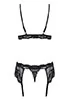 Lace lingerie garter set 3 pcs Black 810