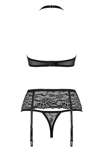 Lace lingerie garter set 3 pcs Black 838