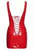 Lace up low cut red vinyl dress