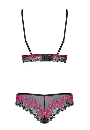 Lingerie lace set 2 pcs Tulia Black Fuchsia