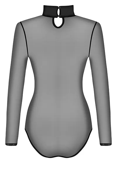Long sleeves black sheer Bodysuit B136