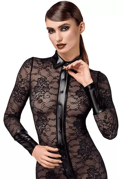 Noirelle lace button dress