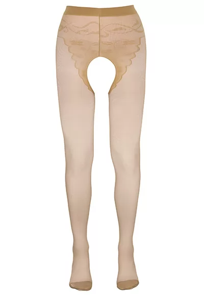 Nude crotchless tights with black seam