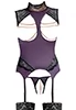 Purple Basque open cups crotchless thong