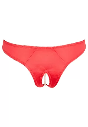 Red Crotchless thong with naughty pearls