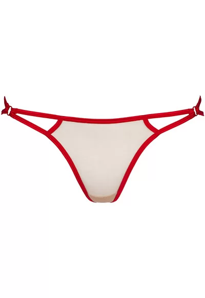 Red embroidered briefs beige mesh