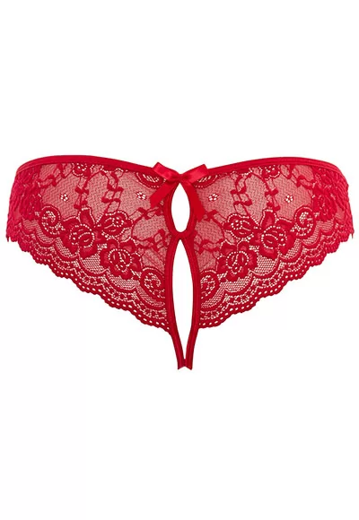 Red lace crotchless panties