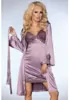 Satin chemise with purple lace and thong