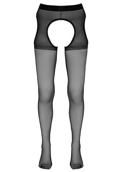 Sexy black crotchless tights with garters