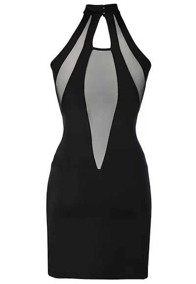 Sexy black dress with transparent neckline