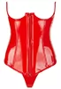 Topless red vinyl laced corset