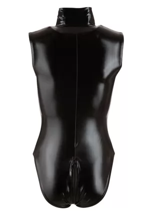 Zipped high neck body in false leather