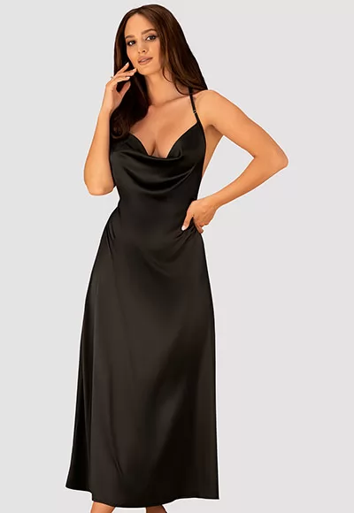 Agatya long black satin Dress