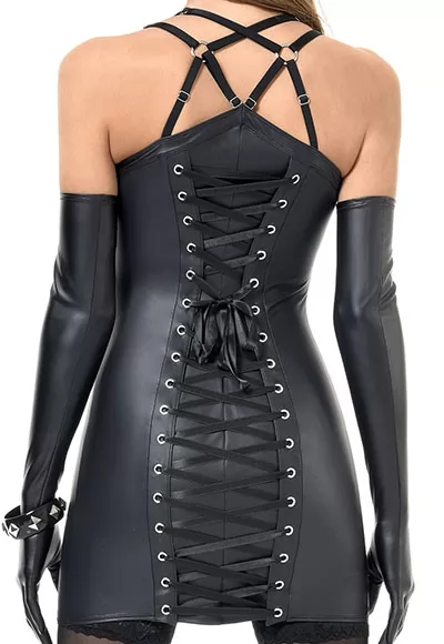 Rosa wetlook lace up corset dress