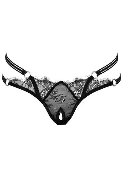 Double strap rhinestone crotchless Thong