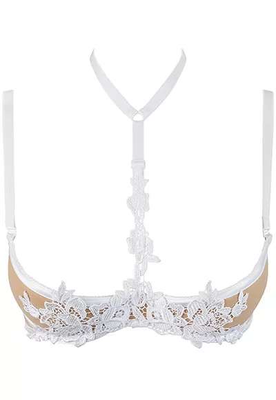 Embroidered white shelf bra beige tulle