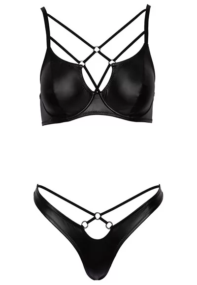 False leather bra and thong set