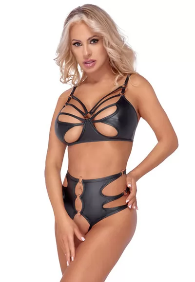 False leather Bra Thong Set