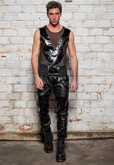 Jensen faux leather wide cut trousers