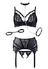 Leather and lace suspender lingerie 3 pieces