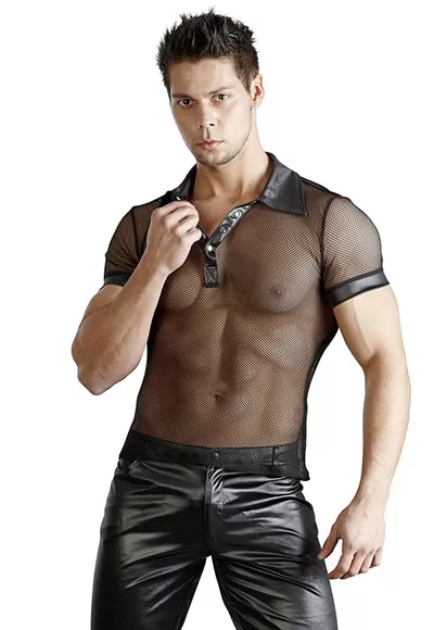 Mens net and wetlook polo shirt