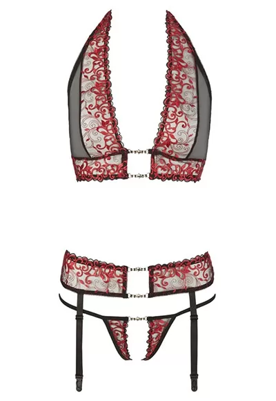 Open lingerie red garter 3 pieces