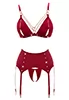 Red bra suspender belt and crotchless string 3p