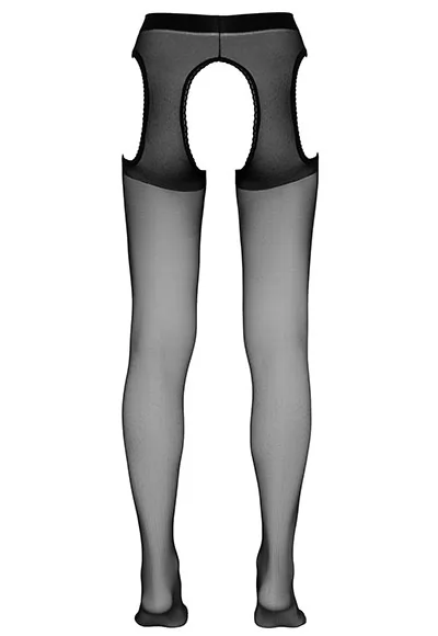 Sexy black crotchless tights with garters