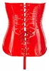 Topless red vinyl laced corset