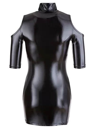 Bare shoulders false leather dress