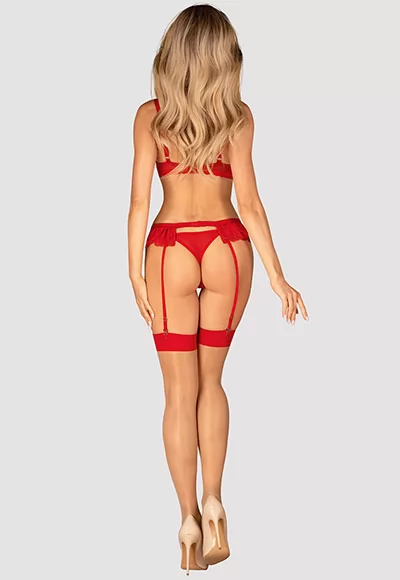 Chilisa red lingerie set with garter belt