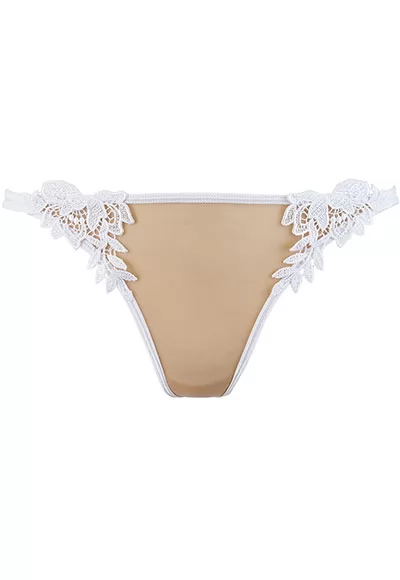 Embroidered white thong beige tulle