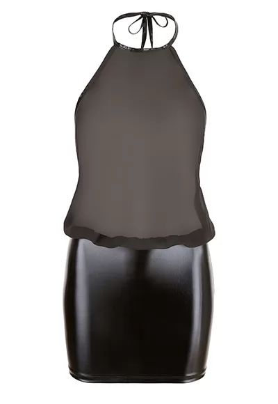 Halter neck transparent false leather dress