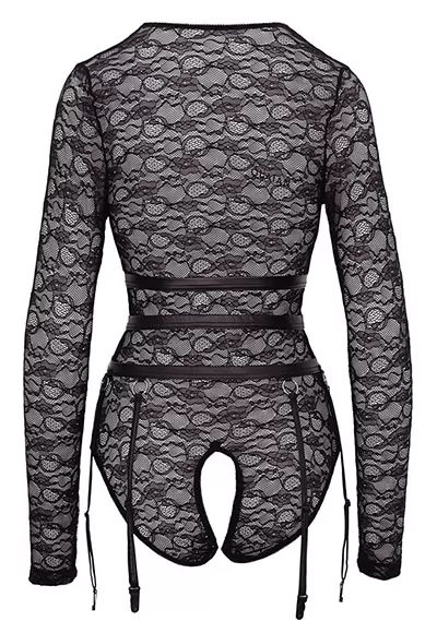 Long sleeved crotchless bodysuit bondage