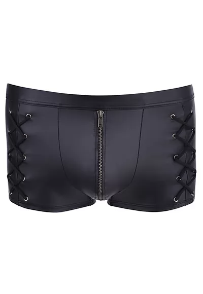 Mens brief with leather effect and zip