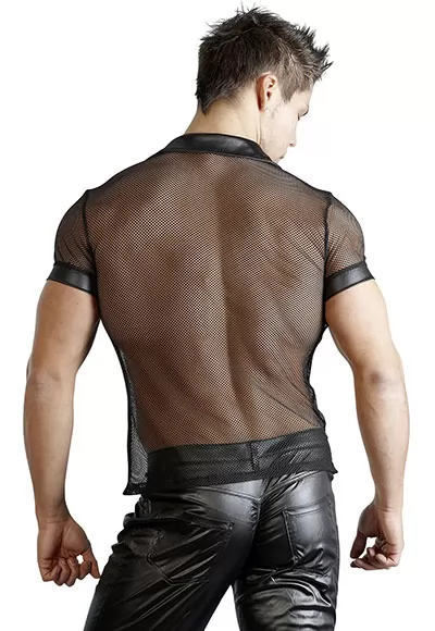 Mens net and wetlook polo shirt
