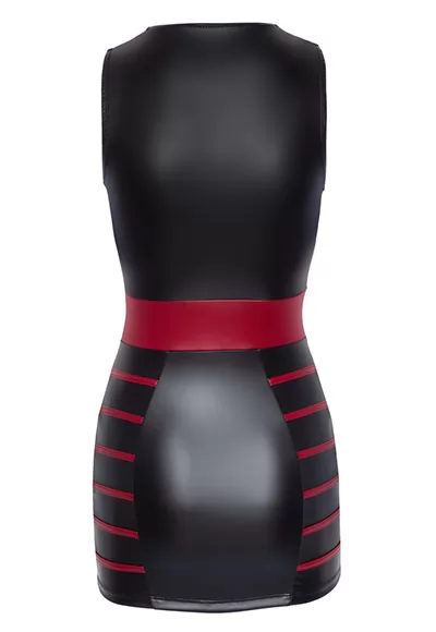 Mini Tight Dress Deep Neck Red Black