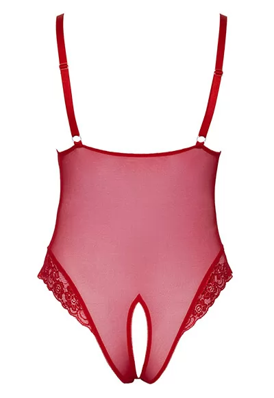 Plus size red open lace bodysuit