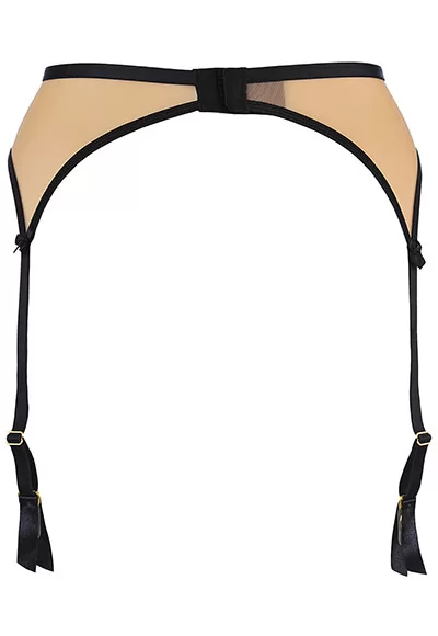 Transparent tulle black beige Suspender Belt
