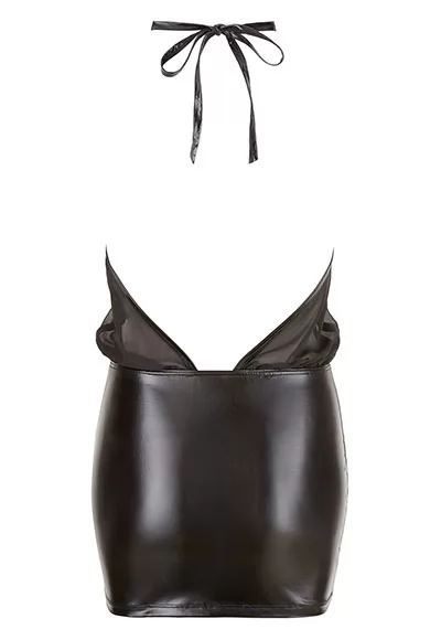 Halter neck transparent false leather dress