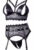Open lingerie lace garter leather effect 3 pieces