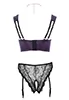 Purple Bustier shelf bra crotchless thong garters