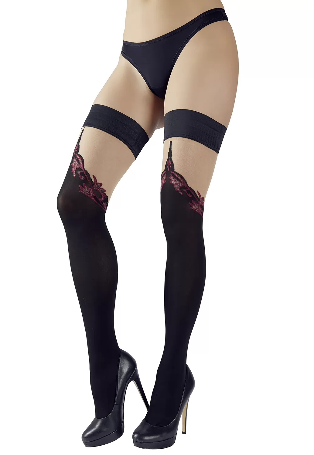 Black Hold up Stockings with red Seam