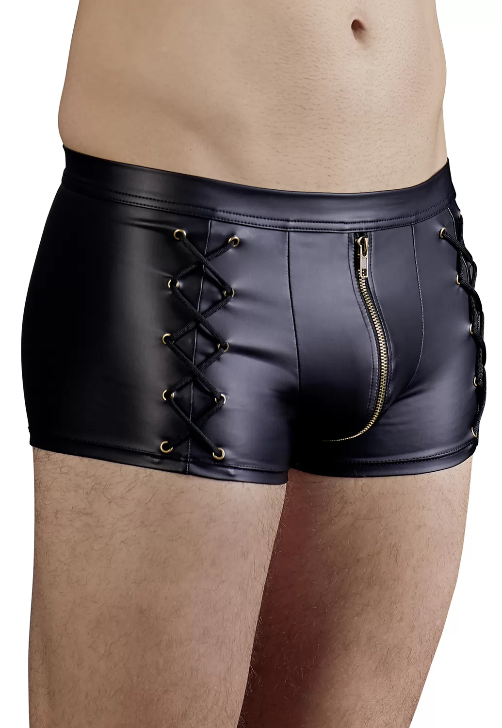 Mens brief with leather effect and zip