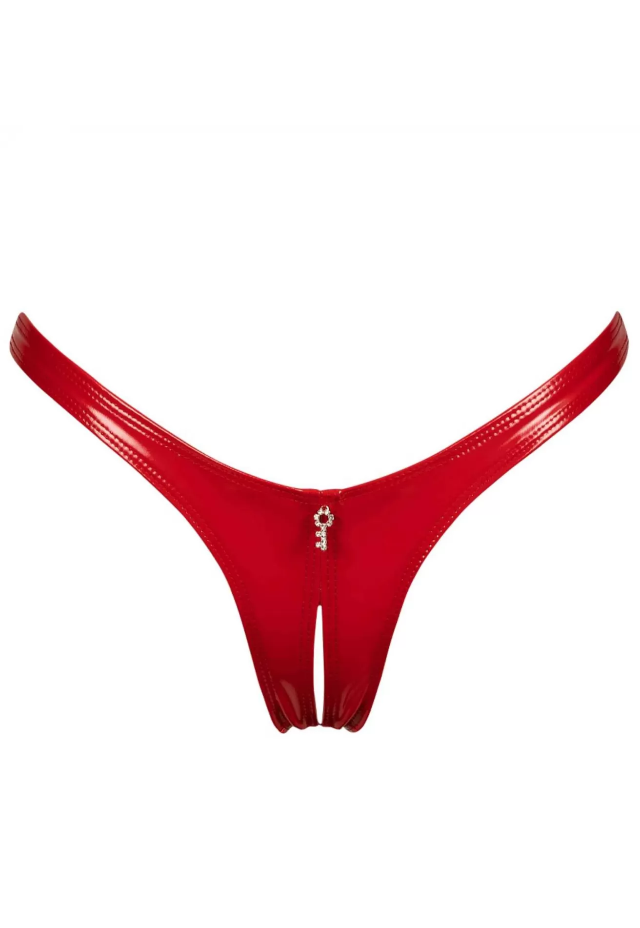 Red vinyl Crotchless thong Annabelle