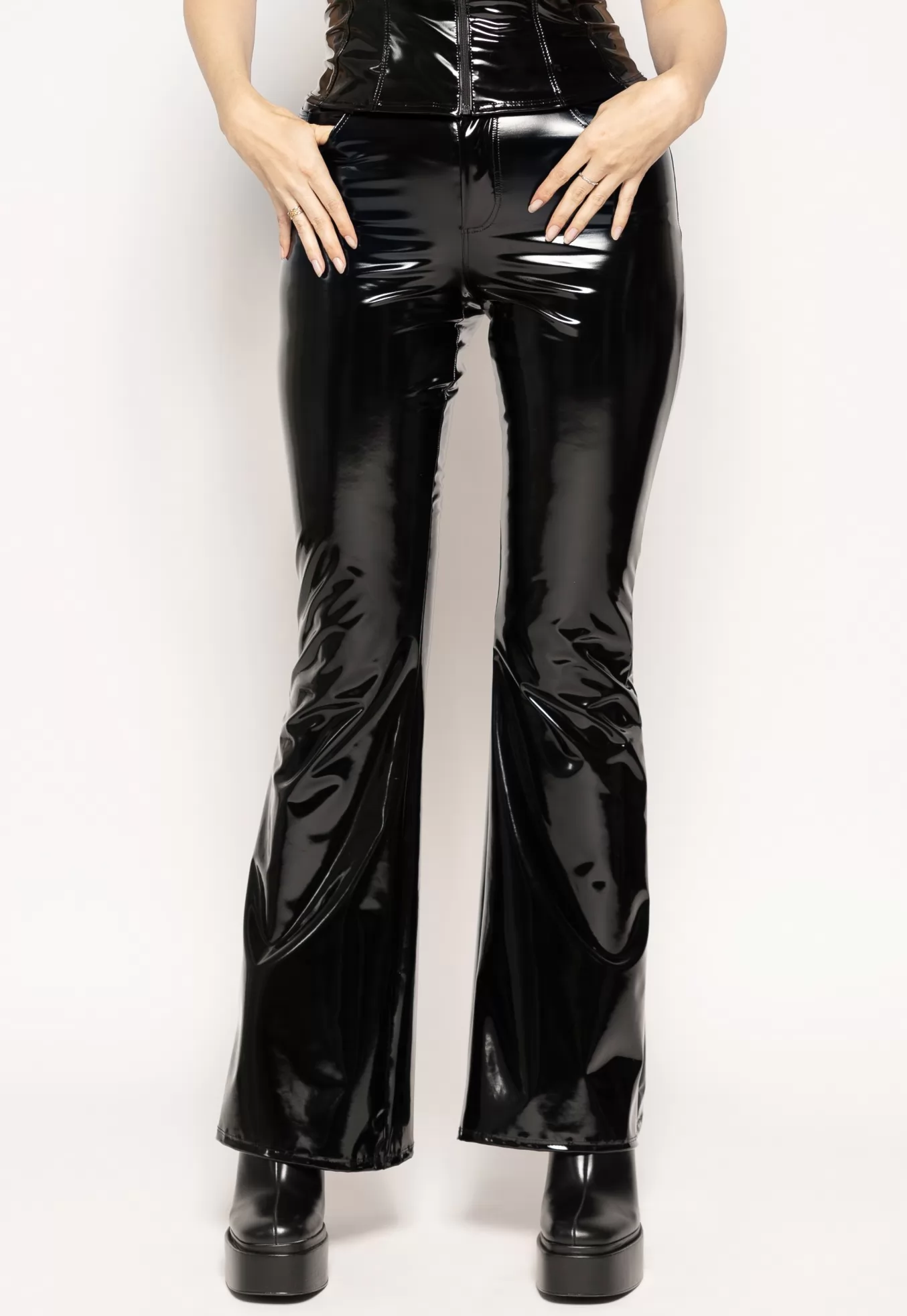 Stratosphere bootcut vinyl trousers