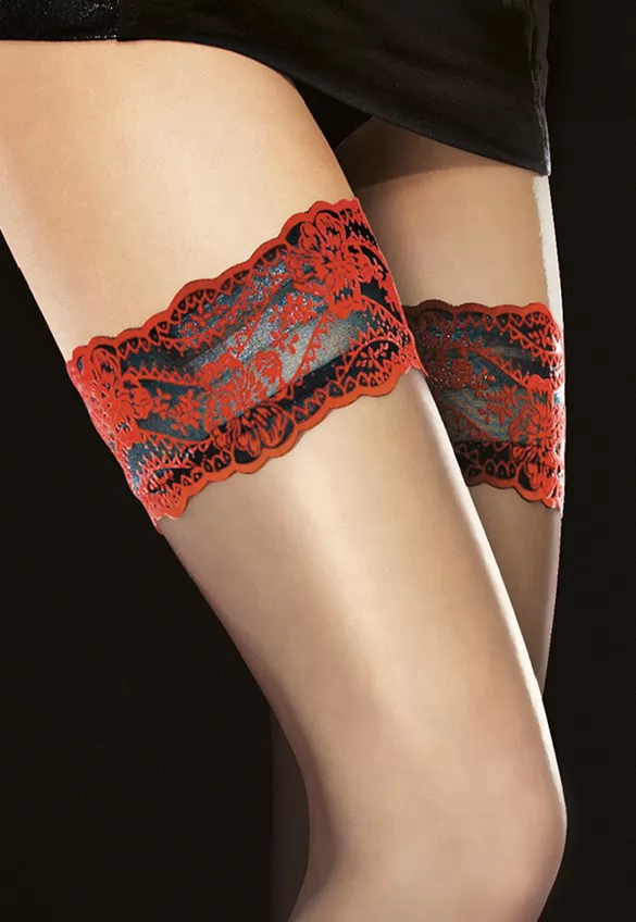 Black stay up stockings red lace garter