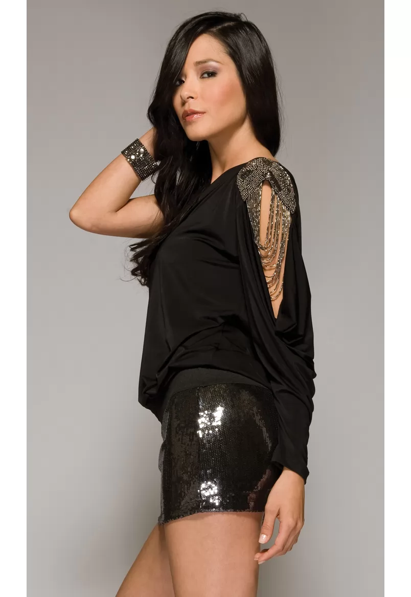 Black top with decorated sleeve