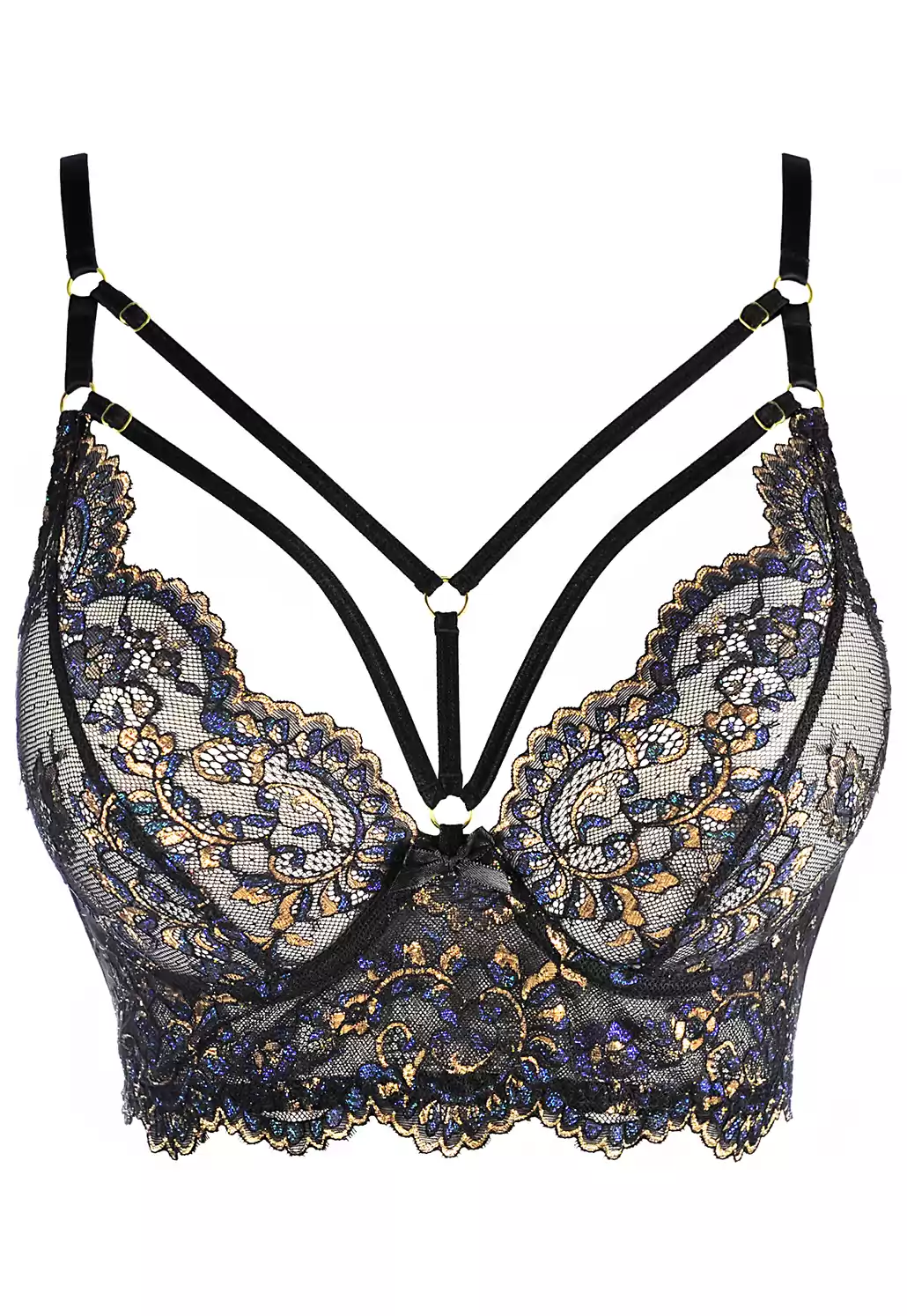 Blue and gold lace bustier bra A Mes Amours