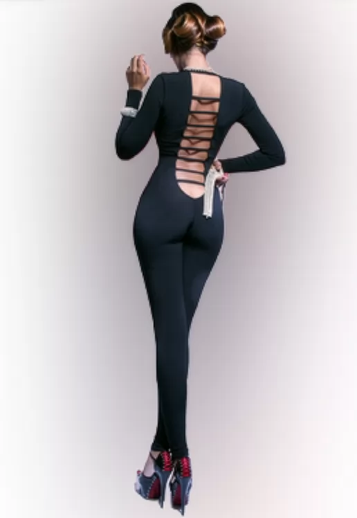Ivanie black deep plunge Catsuit